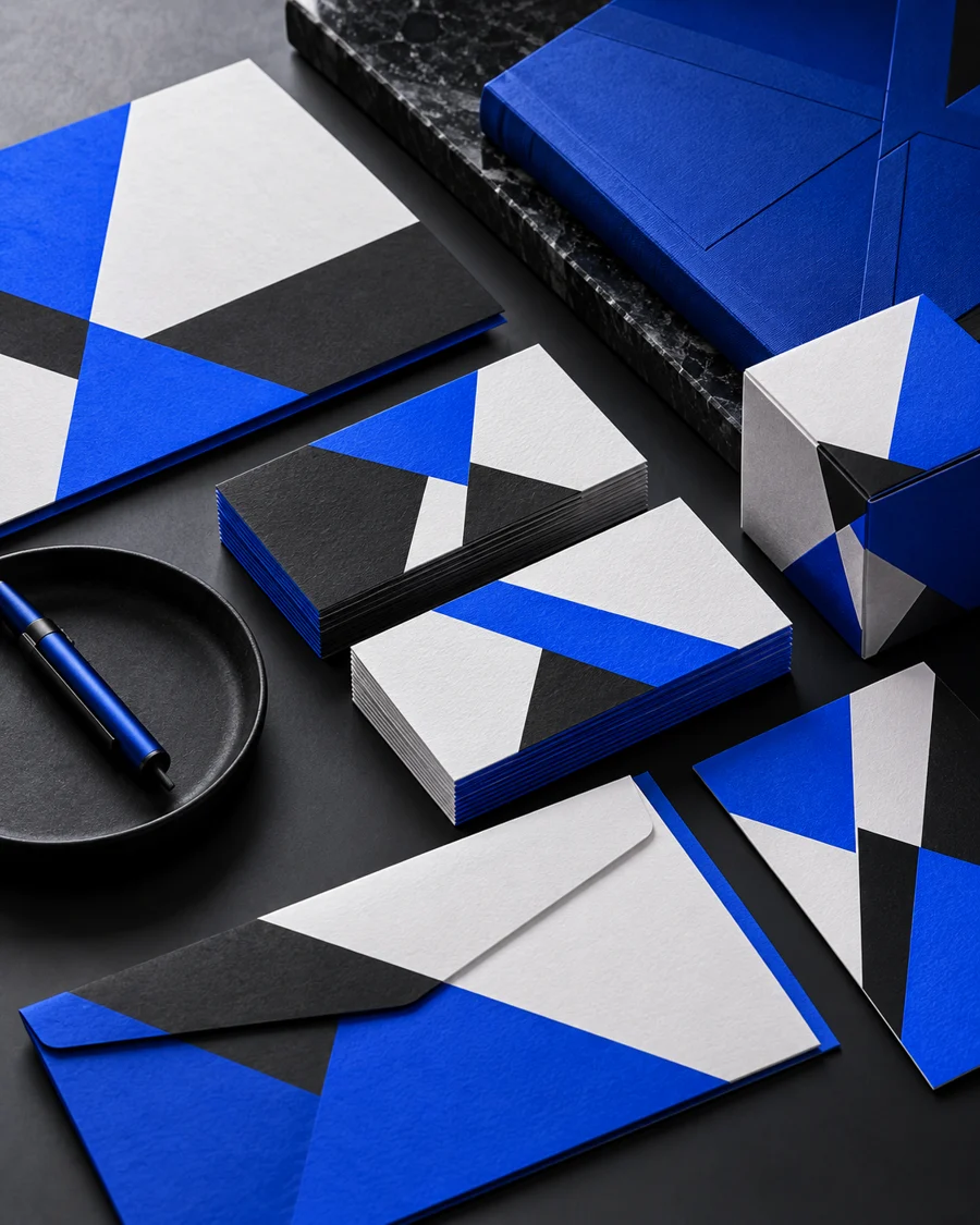 Supports de marque, papeterie et packaging bleus