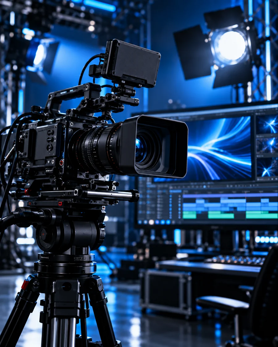 Caméra professionnelle dans un studio de diffusion